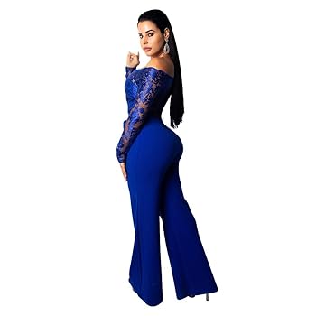 Amazon.com: Women Elegant Appliques Lace Patchwork Jumpsuit